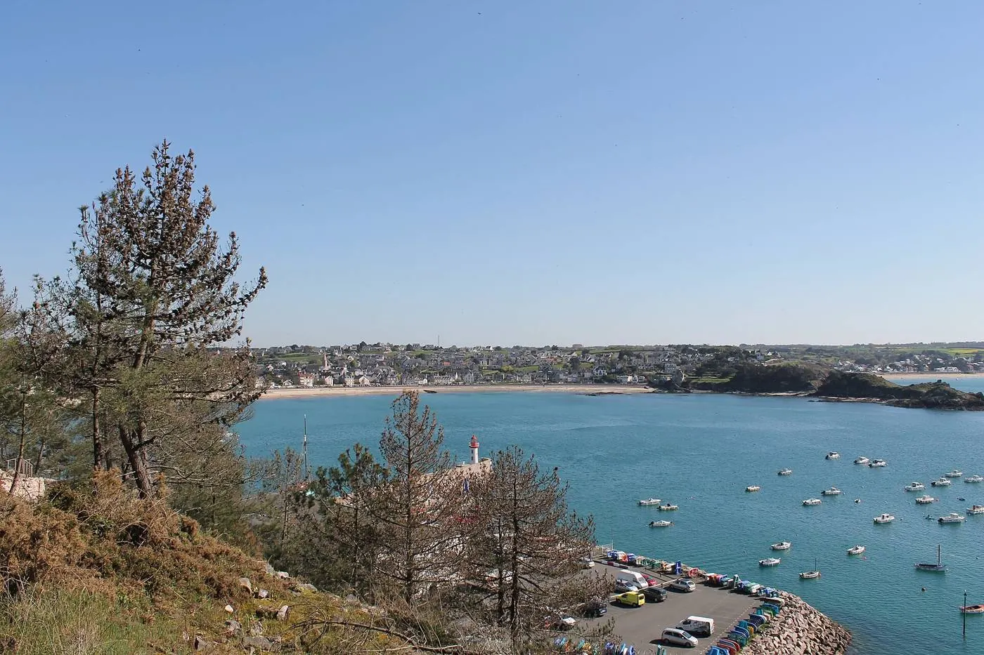 View over the bay and central beach of Erquy