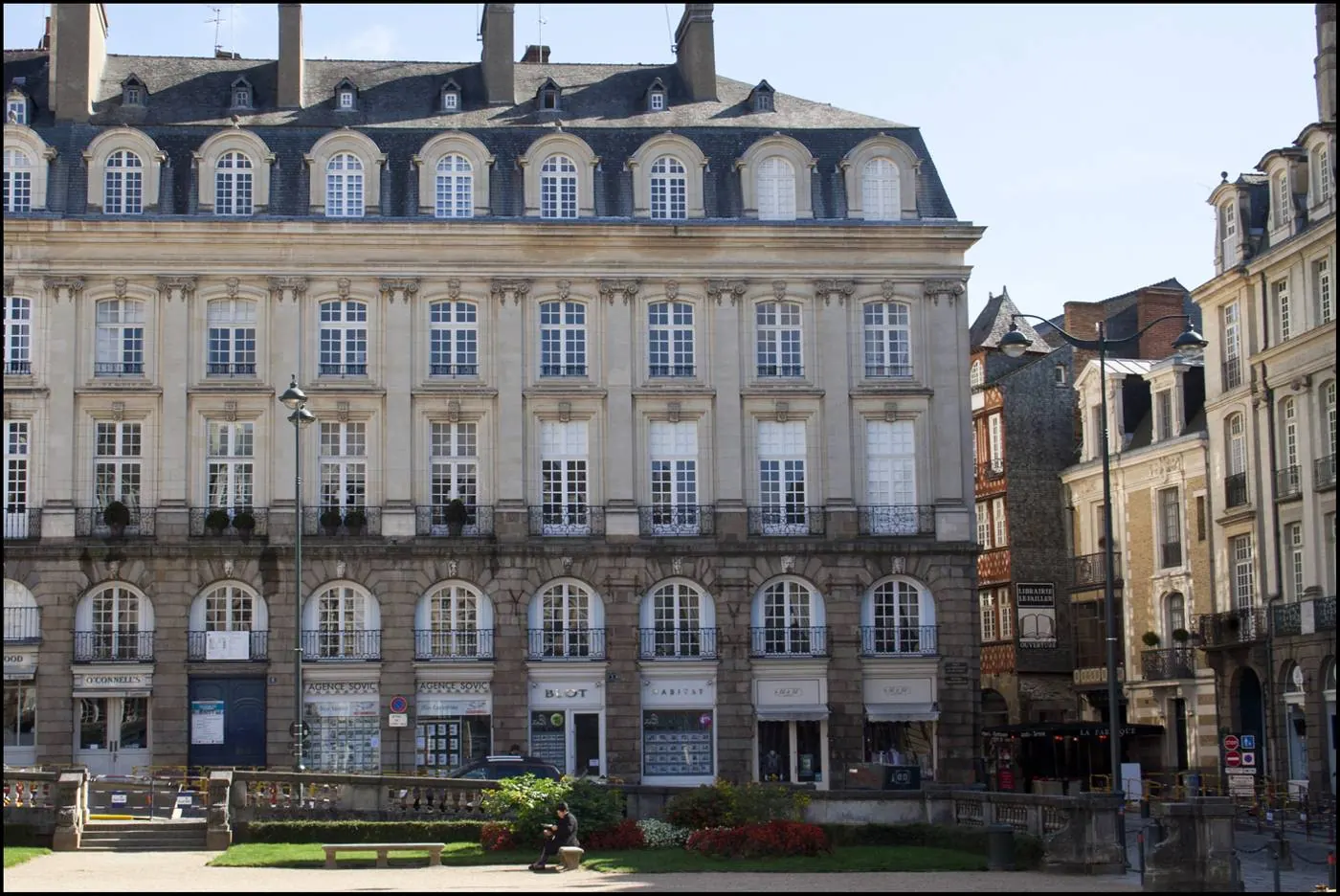 Stone façades of an 18th-century building on Place du Parlement, Rennes